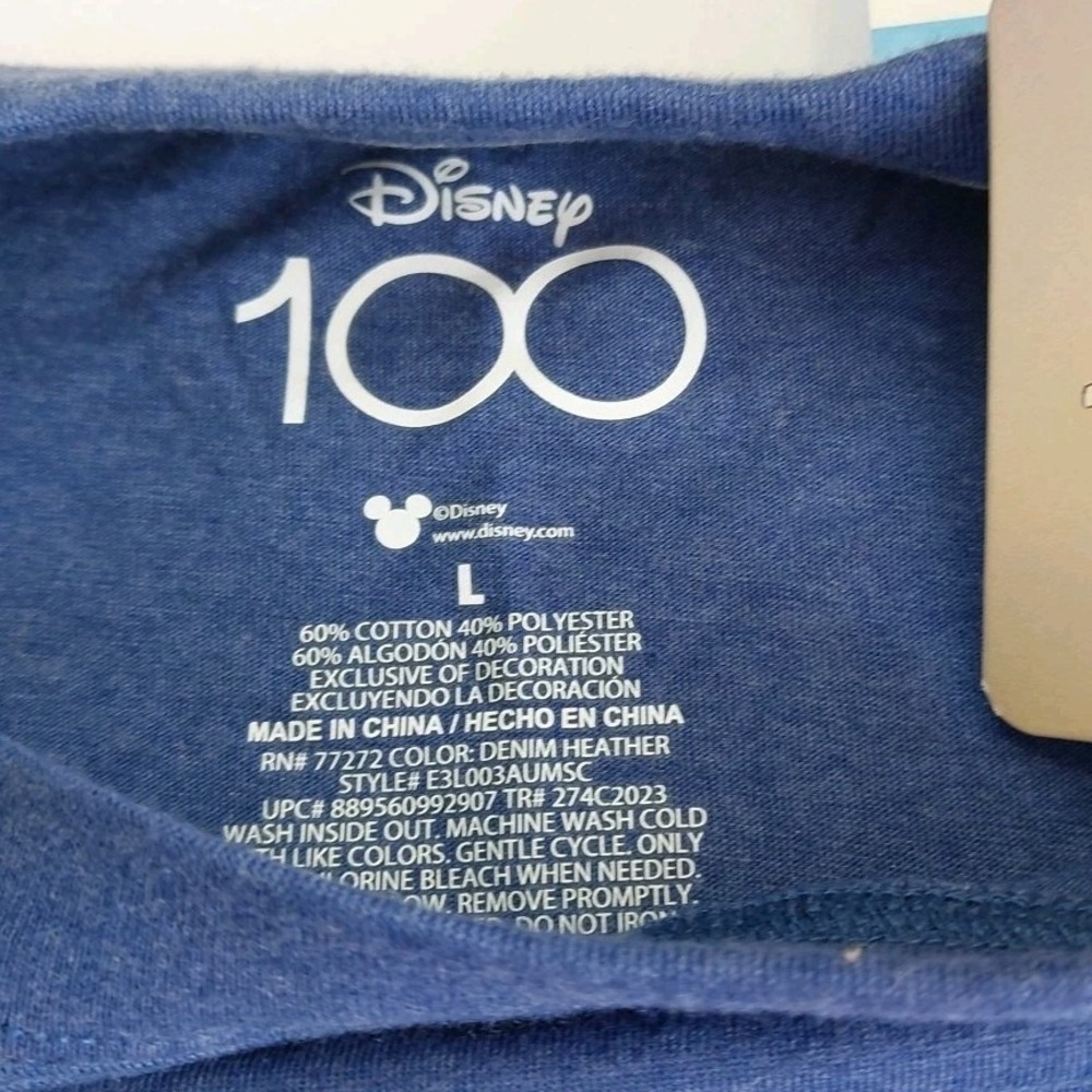 Disney Parks Shirt Adult Large Blue 100 Years Mickey Mouse Double Sided Graphic - Picture 4 of 8